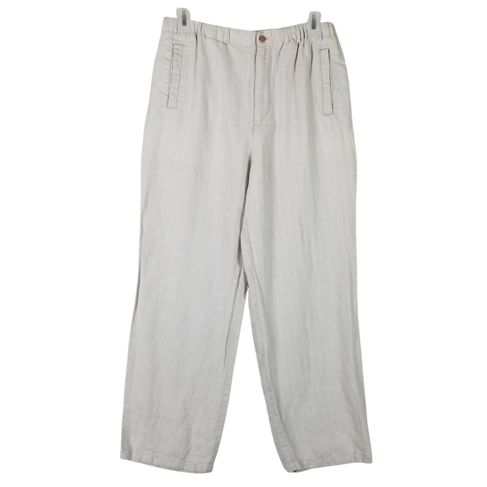 Paradise Collection Linen Pants Mens Large Beige Elastic Waist Straight Leg